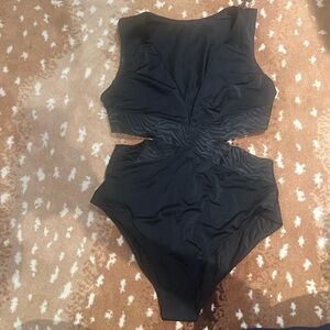 NWT black cut out one piece bathing suit M H&M zebra